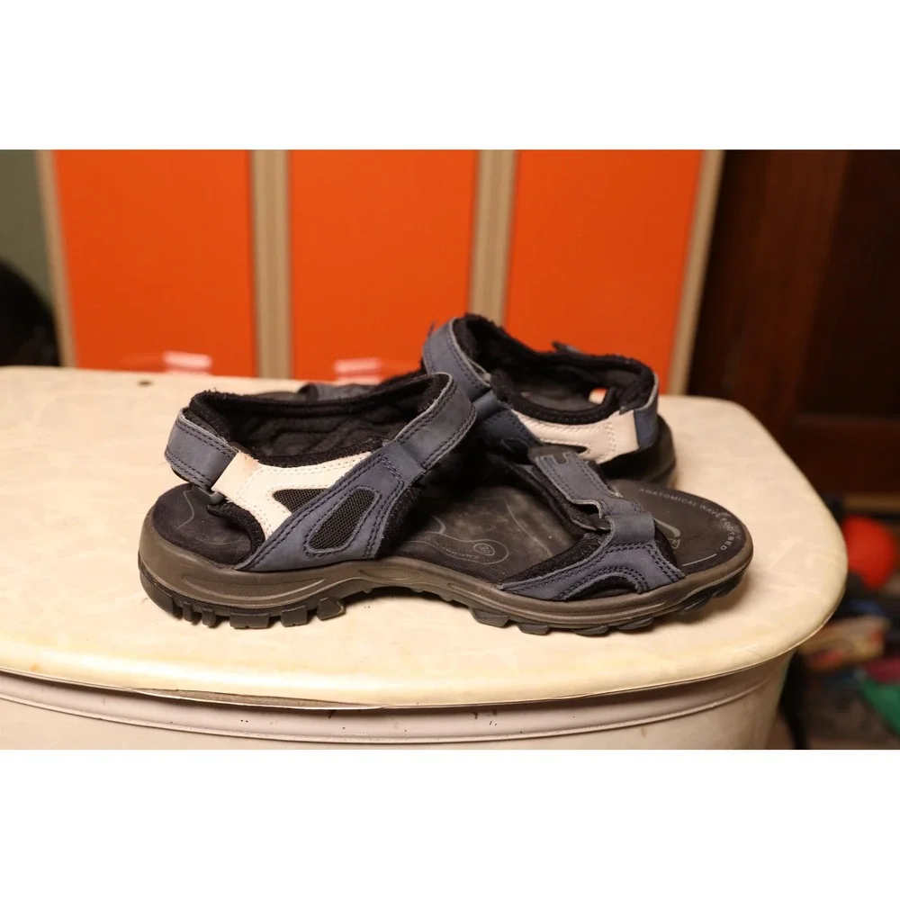 ECCO Mens Sport Sandals Navy Blue Black Leather Hiking Trail Shoes 39 US‎ 8-8.5